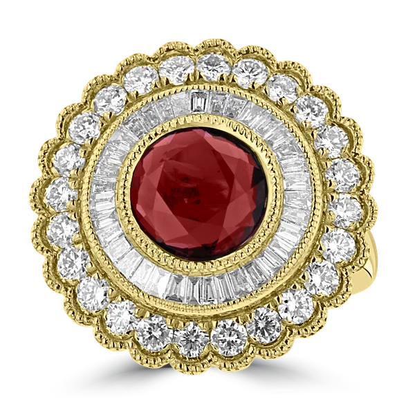 Ladies rings stackable style -18KT YELLOW GOLD 2.72CT RUBY & 1.50CT DIAMOND RING