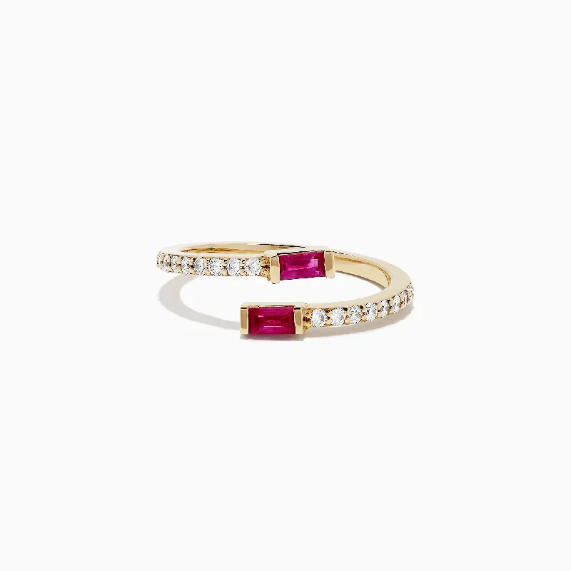 Ladies rings zodiac sign -Ruby Royale 14K Yellow Gold Ruby and Diamond Bypass Ring, 0.52 TCW