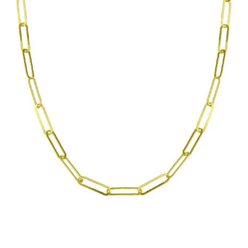 ladies necklaces onyx-Gold Plated 925 Sterling Silver Paperclip Chain Necklace - ITN00153-GP