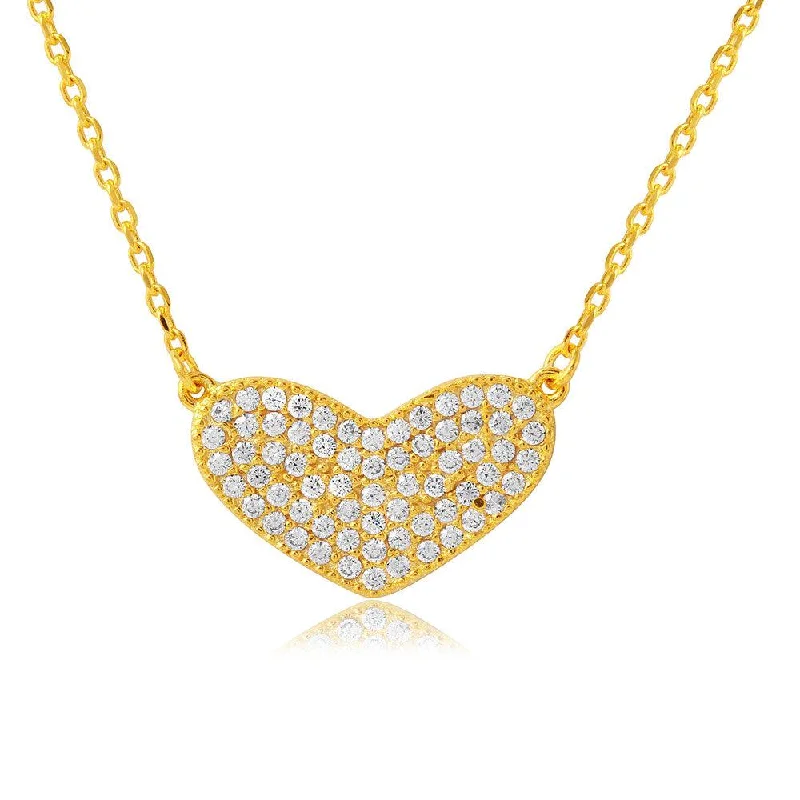 ladies necklaces mother’s day-Silver 925 Gold Plated CZ Encrusted Heart Necklace - BGP01114