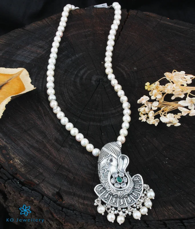 ladies necklaces christmas-The Vighnaharta Silver Ganesha Pearl Necklace