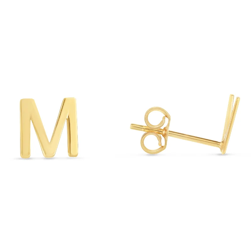 Ladies earrings star accent -14K Gold Initial M Stud Earring