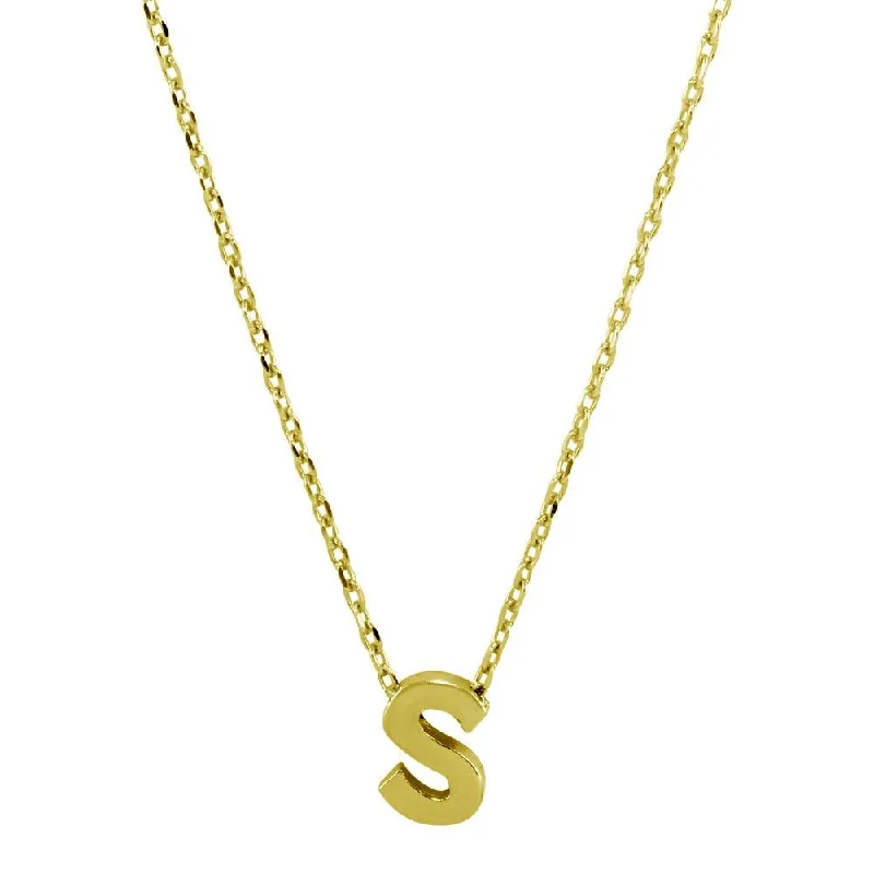 ladies necklaces heavy-Gold Plated 925 Sterling Silver Small Initial S Necklace - JCP00001GP-S