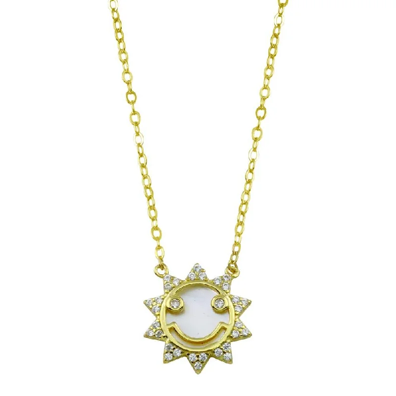 ladies necklaces horoscope-Gold Plated 925 Sterling Silver CZ Synthetic MOP Sun Necklace - STP01793GP