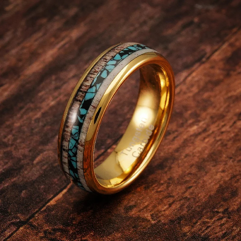 Ladies engagement rings silver band -100S JEWELRY 6mm Gold Tungsten Wedding Rings for Men Women Unique Turquoise & Antler Inlay Durable Engagement, Promise, and Wedding Band - Available in Sizes 6-13