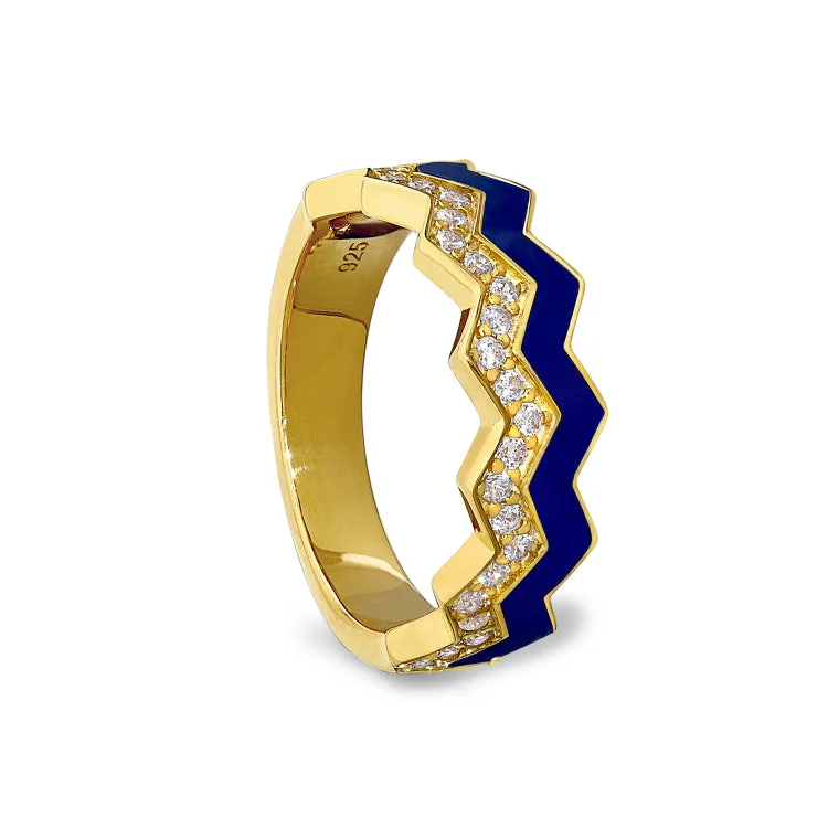 Ladies rings baptism style -Gold Vermeil Sterling Silver Micropave Ring with with Navy Enamel and Simulated Diamondss