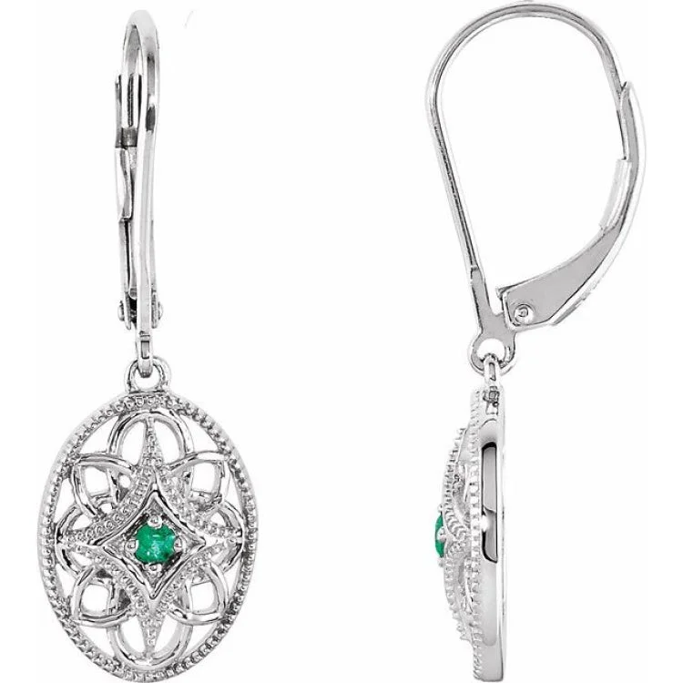 Ladies earrings with zirconia -Sterling Silver Natural Emerald Lever Back Earrings