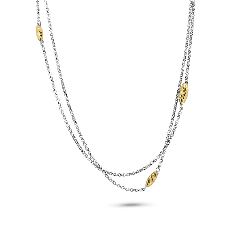 ladies necklaces memory-Silver 925 Chain Necklace with Gold Plated Twisting Beads - ITN00101RH-GP