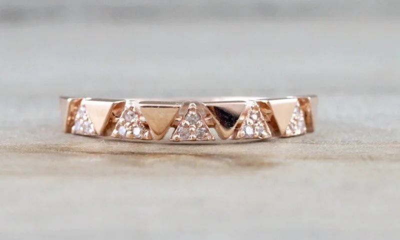 Ladies engagement rings elephant stone -14k Rose Gold Infinity Twist Arrow Crossover Triangle Diamond Engagement Band Brilliant Cut