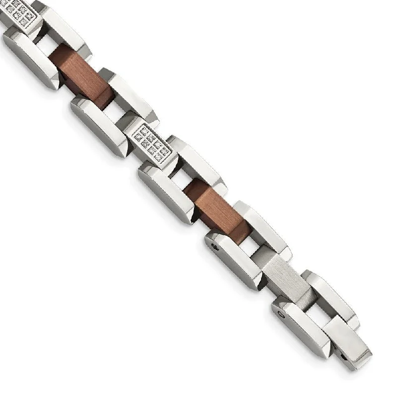 ladies bracelets subtle-Stainless Steel Brown IP-plated w/1/4ct. Diamond 8.5in Bracelet