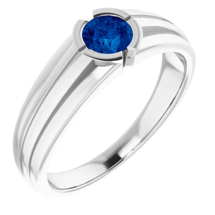 Ladies rings desert style -14K White Lab-Grown Blue Sapphire Ring