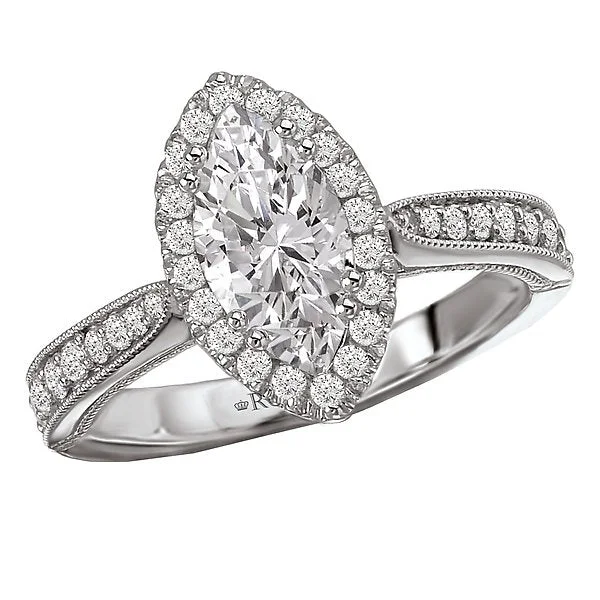 Ladies rings summer fashion -14KT WHITE GOLD 1.33 CTW DIAMOND MARQUISE HALO MILGRAIN RING