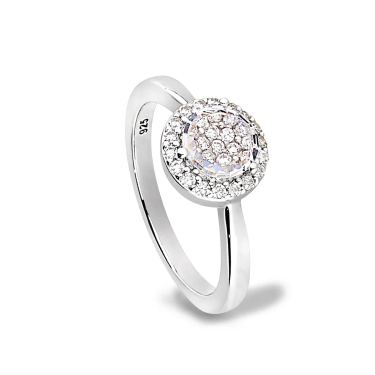 Ladies rings mature women -Platinum Finish Sterling Silver Micropave Round Ring with Simulated Diamonds -Size 8