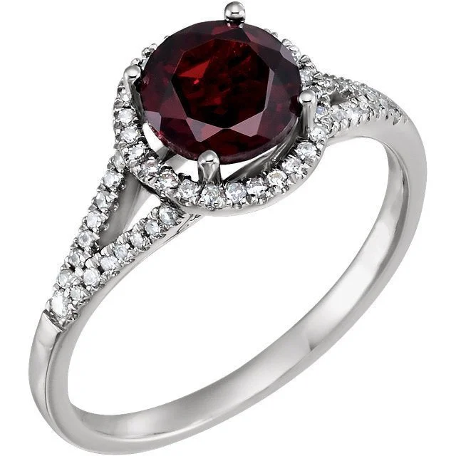 Ladies rings two tone -14KT WHITE GOLD 1.65CTW ROUND GARNET & 1/6 CTW DIAMOND RING