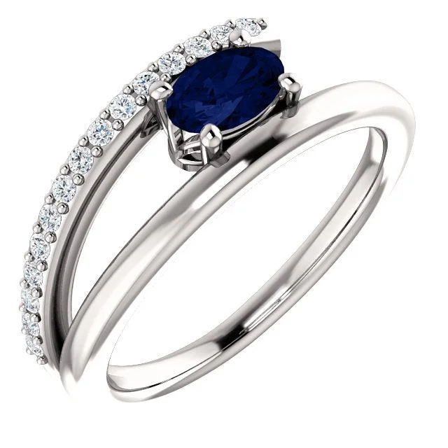 Ladies rings angel wings -14KT GOLD BLUE SAPPHIRE & 1/8 CTW DIAMOND BYPASS RING