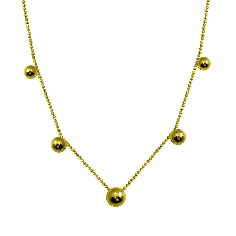 ladies necklaces edwardian-Gold Plated 925 Sterling Silver 5 Beads Diamond Cut Link Necklace - ITN00138-GP