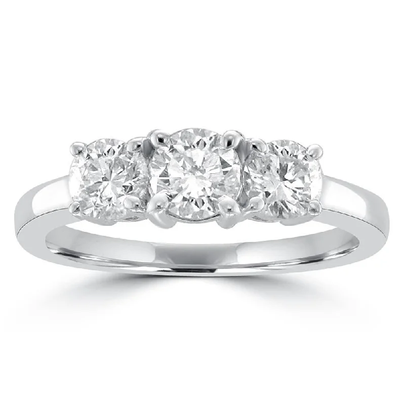 Ladies rings delicate band -14KT White Gold 1.00 CTW Diamond 3 Stone Ring