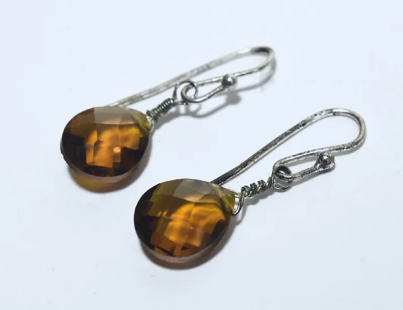 Ladies earrings baby shower -Amber Checkerboard Faceted Teardrop Dangle Earrings