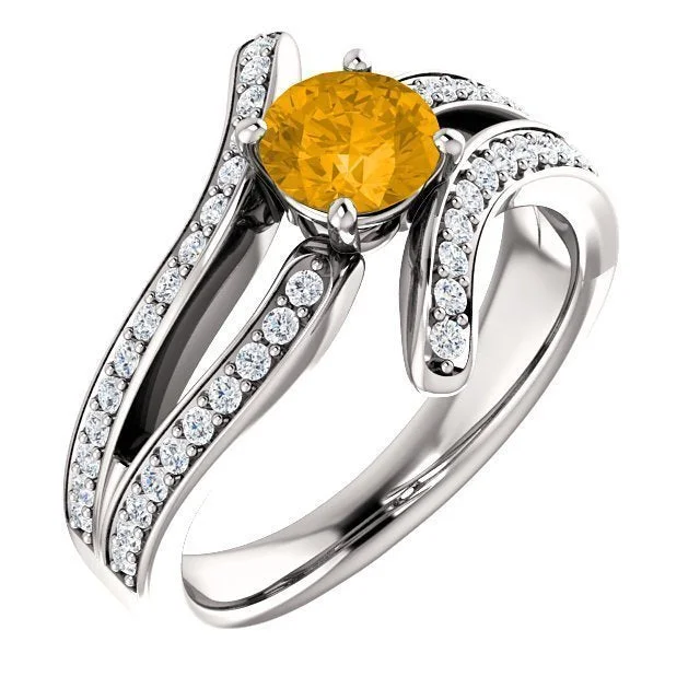 Ladies rings topaz blue -14KT GOLD 0.60 CT ROUND CITRINE & 3/8 CTW DIAMOND ACCENT RING