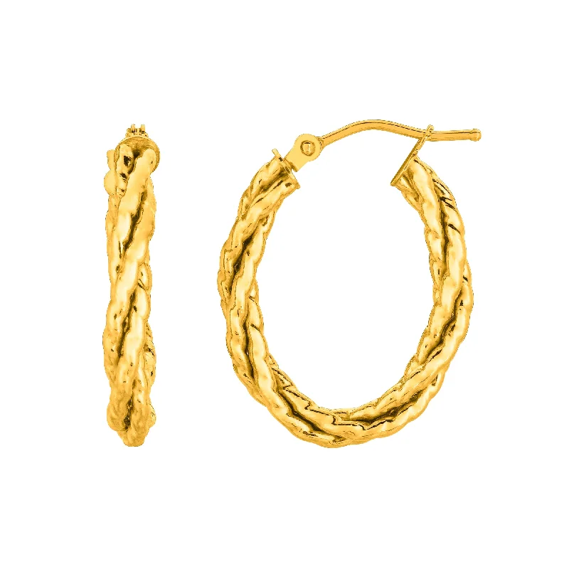 Ladies earrings online store -14K Gold Double Row Oval Twist Hoop Earring