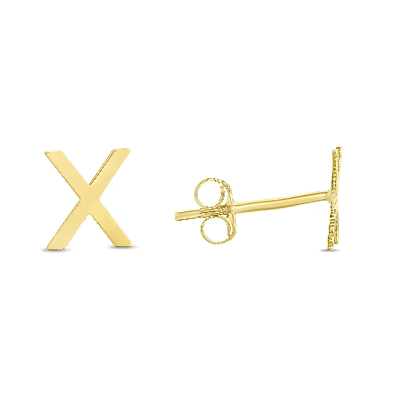 Ladies earrings geometric shape -14K Gold Initial X Stud Earring