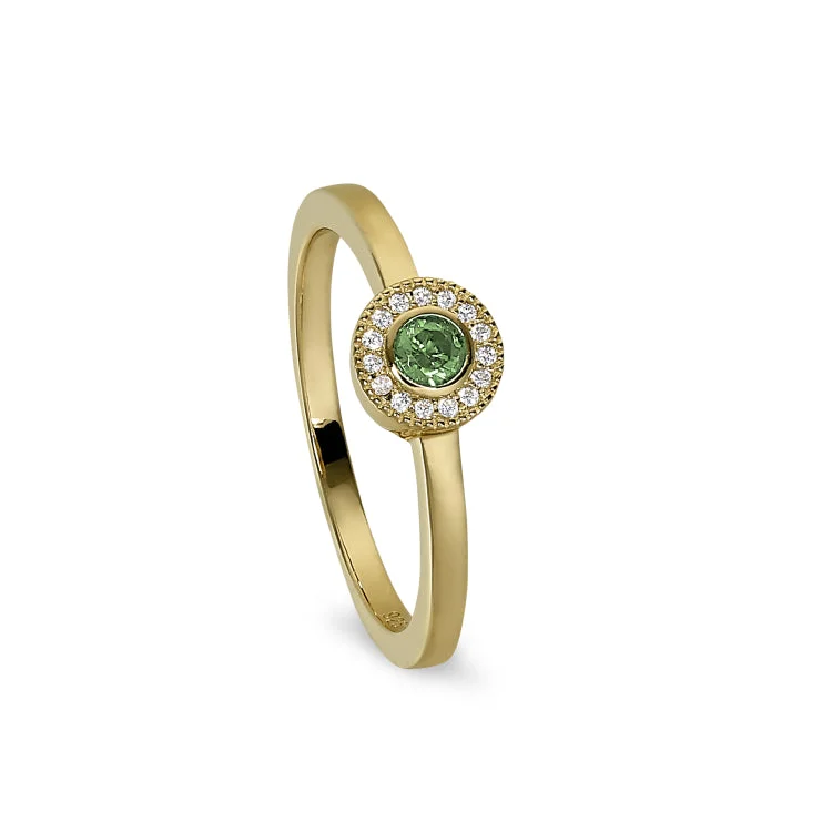 Ladies rings gold and silver -Gold Finish Sterling Silver Micropave Round Simulated Peridot Ring with Simulated Diamonds Size 7