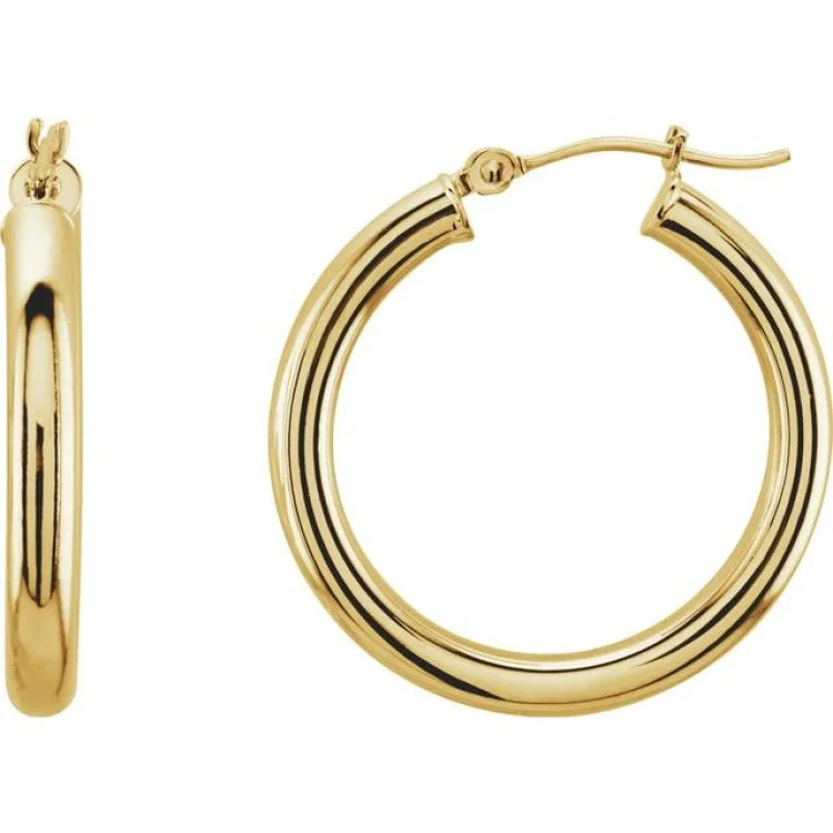 Ladies earrings with pearls -14K Yellow 25 mm Tube Hoop Earrings