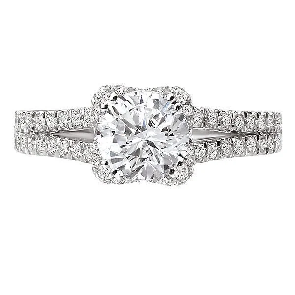 Ladies rings hawaiian design -18KT White Gold 2.00 CTW Diamond Split V Shank Halo Ring