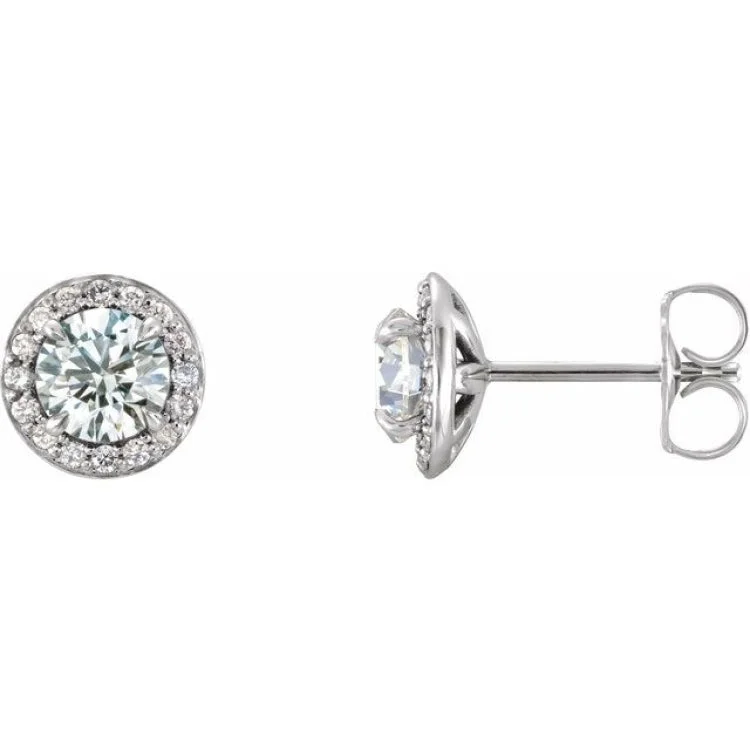 Ladies earrings valentine’s day -14K White 3.5 mm Natural White Sapphire & 1/8 CTW Natural Diamond Earrings