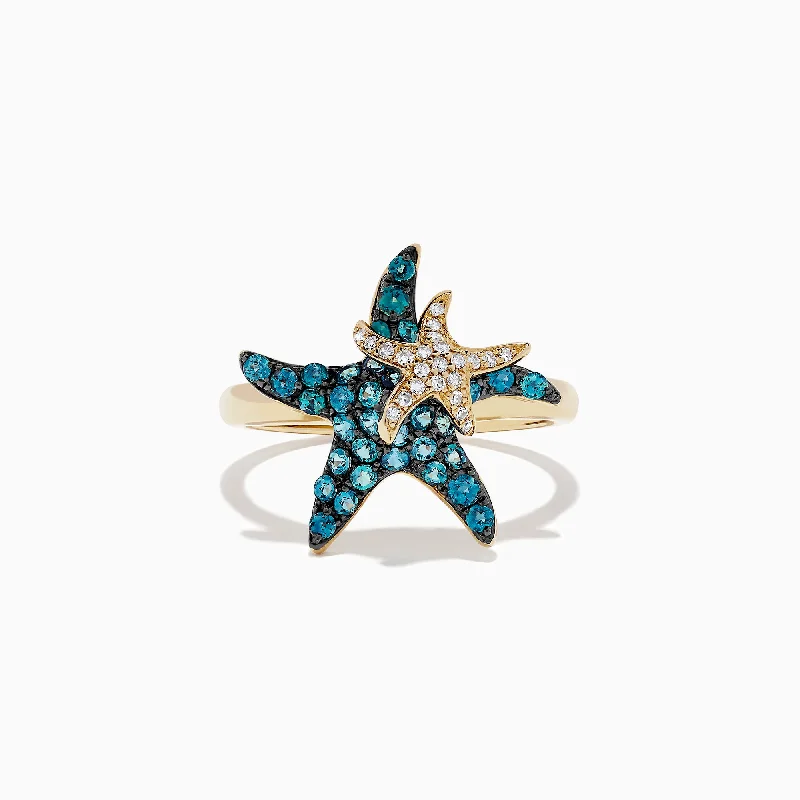 Ladies rings honeymoon gift -Seaside 14K Gold Alexandrite and Diamond Starfish Ring, 0.95 TCW