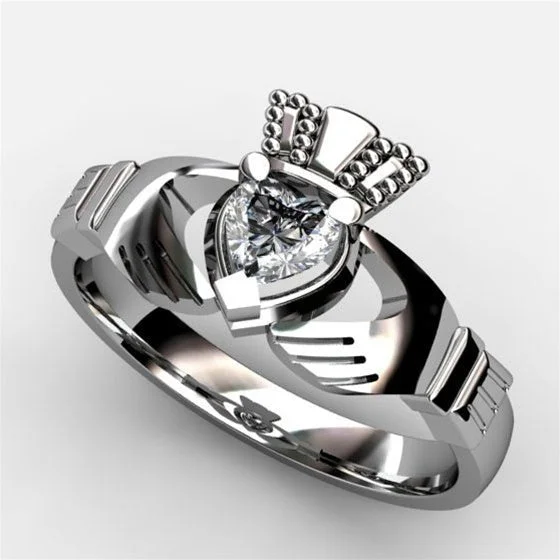 Ladies engagement rings bold statement -Claddagh Engagement Ring 1/3 or 1/2 Carat Diamond ASU-1-WHITE