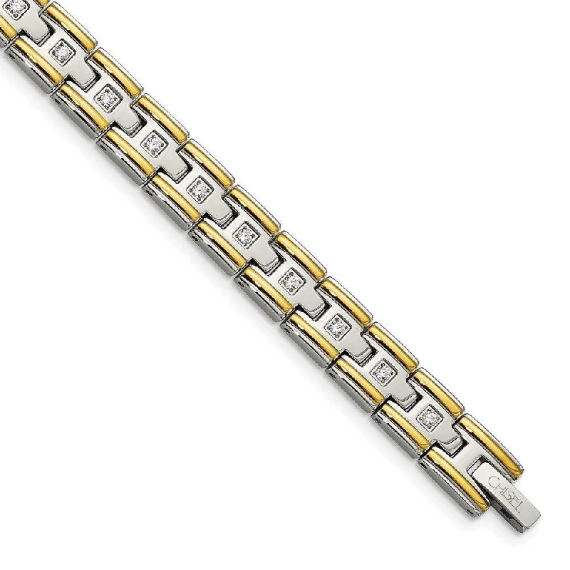 ladies bracelets storage-Stainless Steel Polished Yellow IP CZ 8.50in Link Bracelet