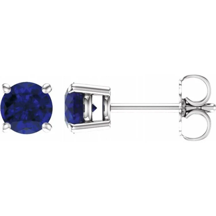 Ladies earrings with charms -14K White 5 mm Natural Blue Sapphire Stud Earrings with Friction Post