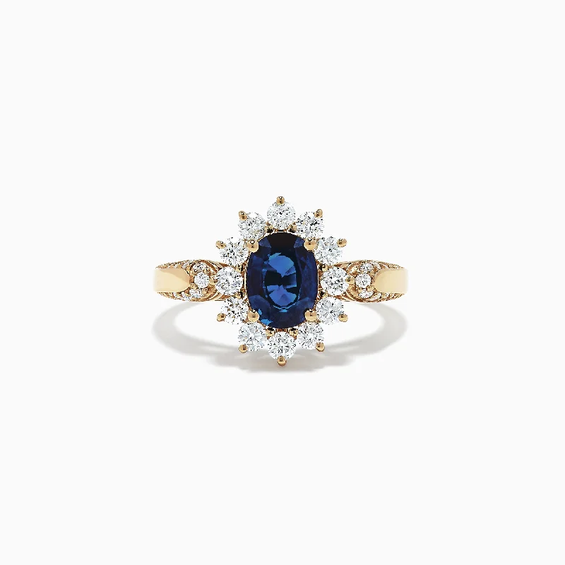 Ladies rings fast shipping -Royale Bleu 14K Yellow Gold Blue Sapphire and Diamond Ring, 2.23 TCW