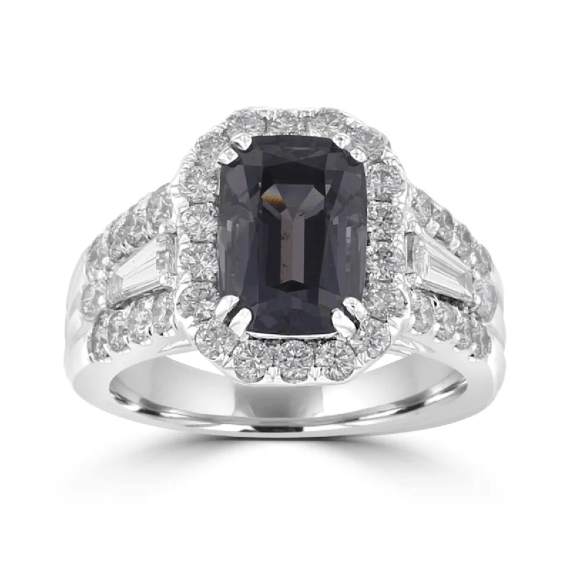 Ladies rings tree of life -Juleve 18KT 3.71 CT Grey Spinel & 1.31 CTW Diamond Cushion Halo Ring