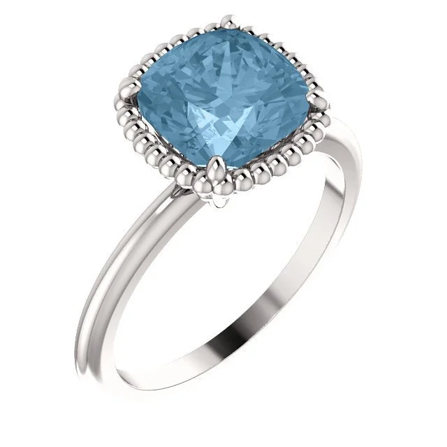 Ladies rings horse theme -14KT GOLD 1 1/4 CT SKY BLUE TOPAZ BEADED SOLITAIRE RING