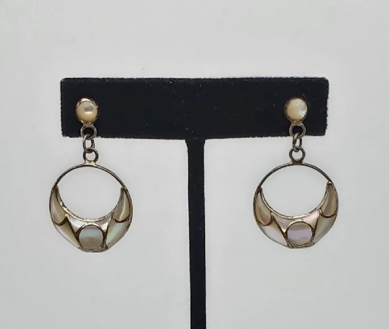 Ladies earrings forever style -Anita Whitegoat - Vintage Inlaid Mother of Pearl Sterling Silver Earrings