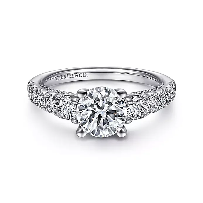 Ladies engagement rings bold diamond -Brier - 14K White Gold Round Diamond Engagement Ring