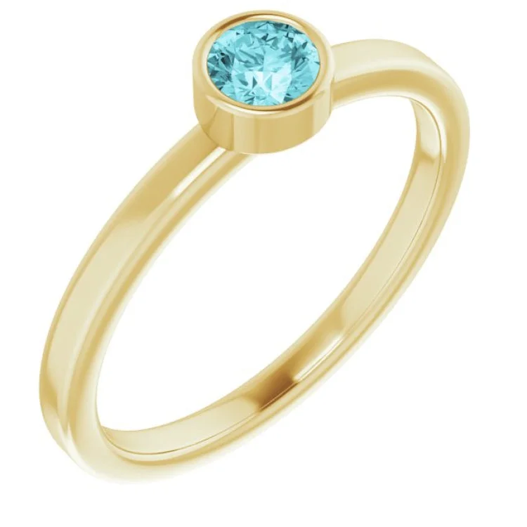 Ladies rings engraved message -14K Yellow 4 mm Natural Blue Zircon Ring