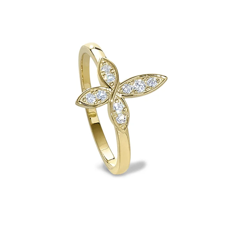 Ladies rings meditation stone -Gold Finish Sterling Silver Micropave Marquis Cross Ring with Simulated Diamonds - size 8