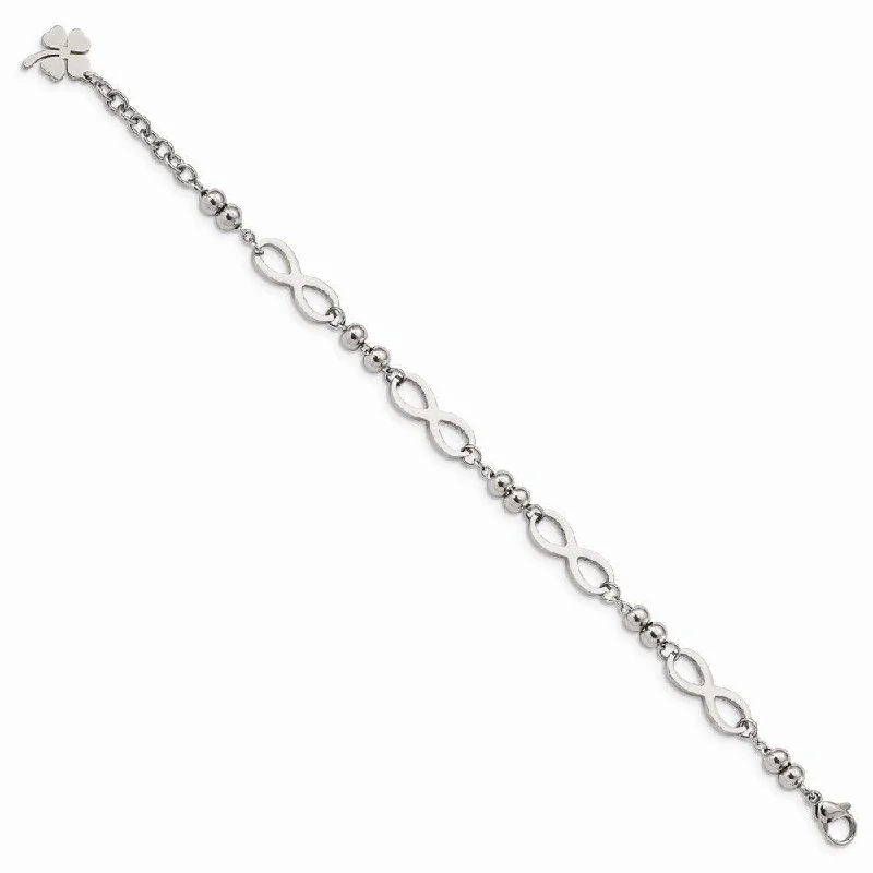 ladies bracelets surprise-Stainless Steel Polished Infinity 4 Leaf Clover w/1in ext 6.5in Bracelet