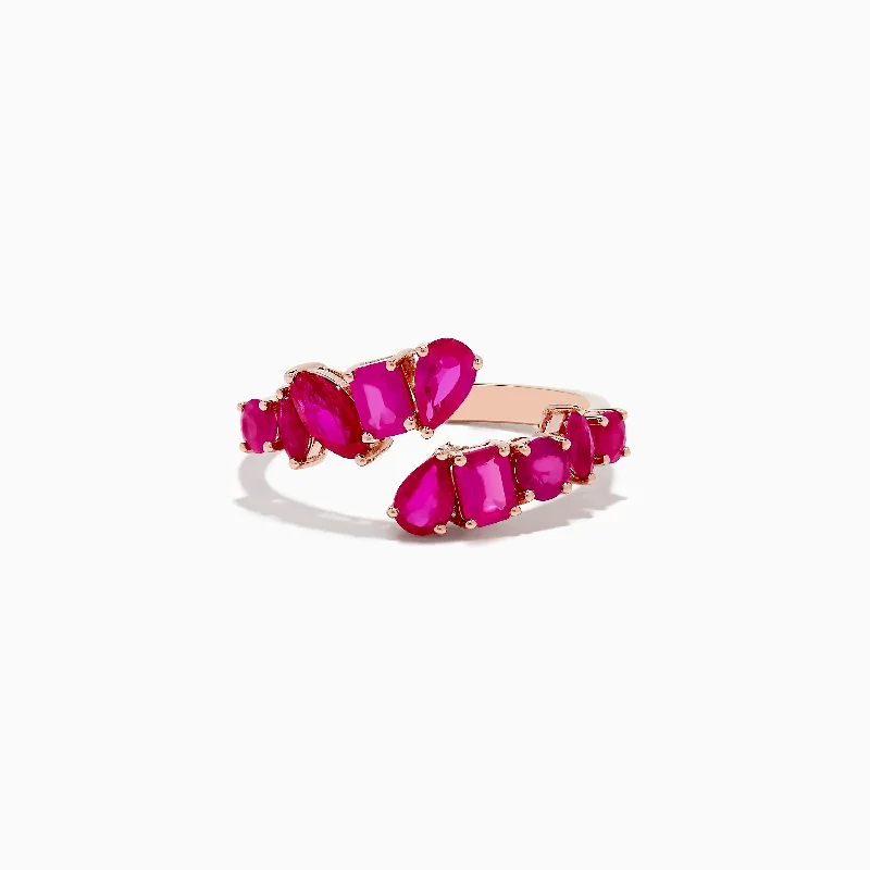 Ladies rings woven design -Ruby Royale 14K Rose Gold Ruby Bypass Ring