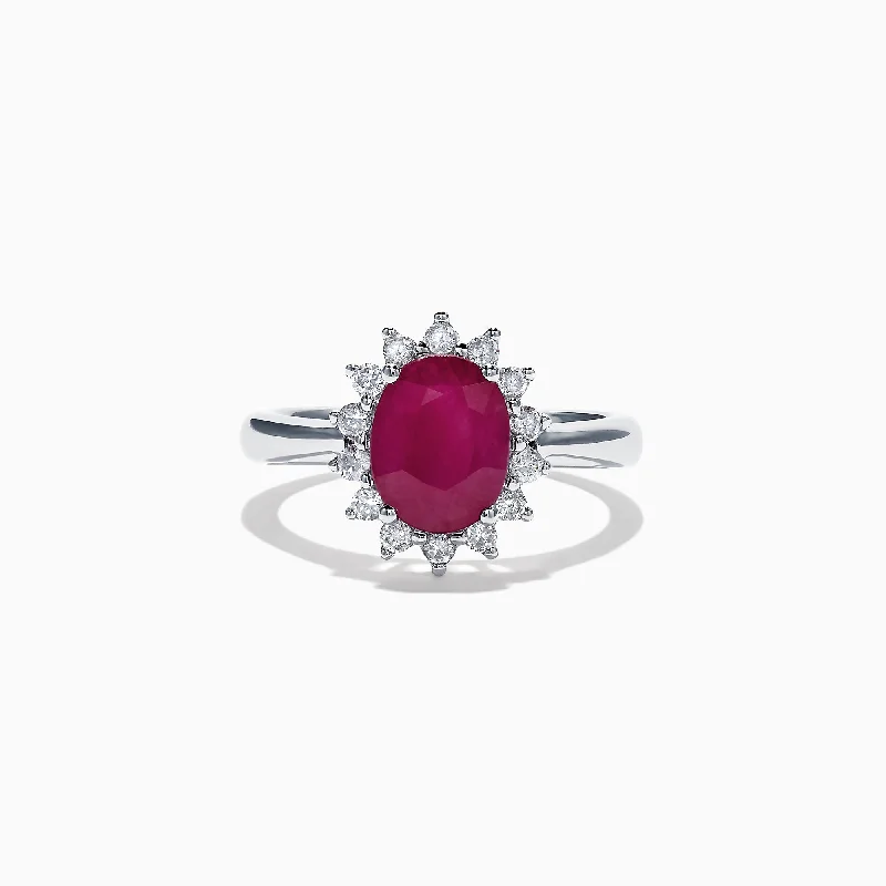 Ladies rings multi stone -Ruby Royale 14K White Gold Princess Diana Halo Ruby Ring, 2.12 TCW