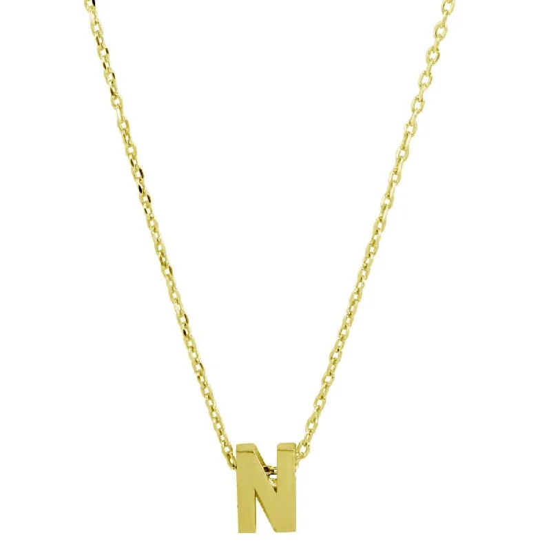 ladies necklaces party-Gold Plated 925 Sterling Silver Small Initial N Necklace - JCP00001GP-N