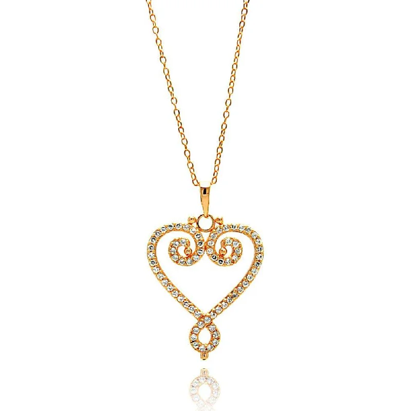 ladies necklaces initial-Silver 925 Gold Plated Open Heart CZ Outline Necklace - BGP00685