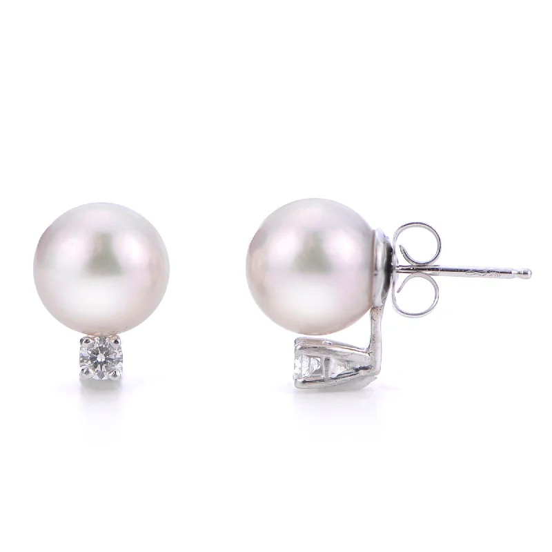 Ladies earrings modern minimalist -14KT White Gold Akoya Pearl Earring