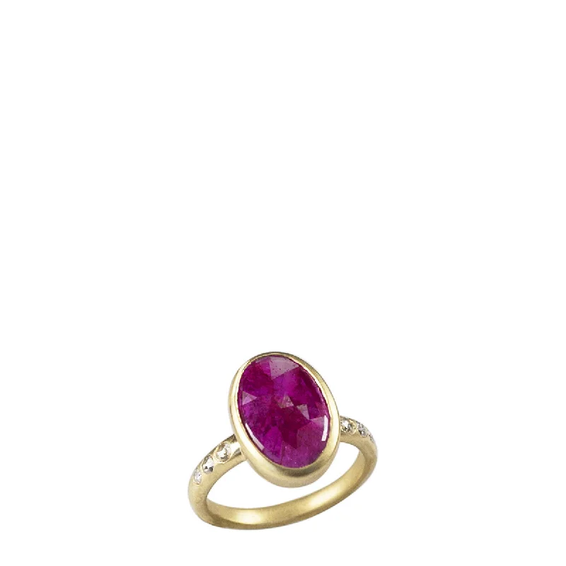 18K Gold 2.20 Carat Rose Cut Ruby and Diamond Ring