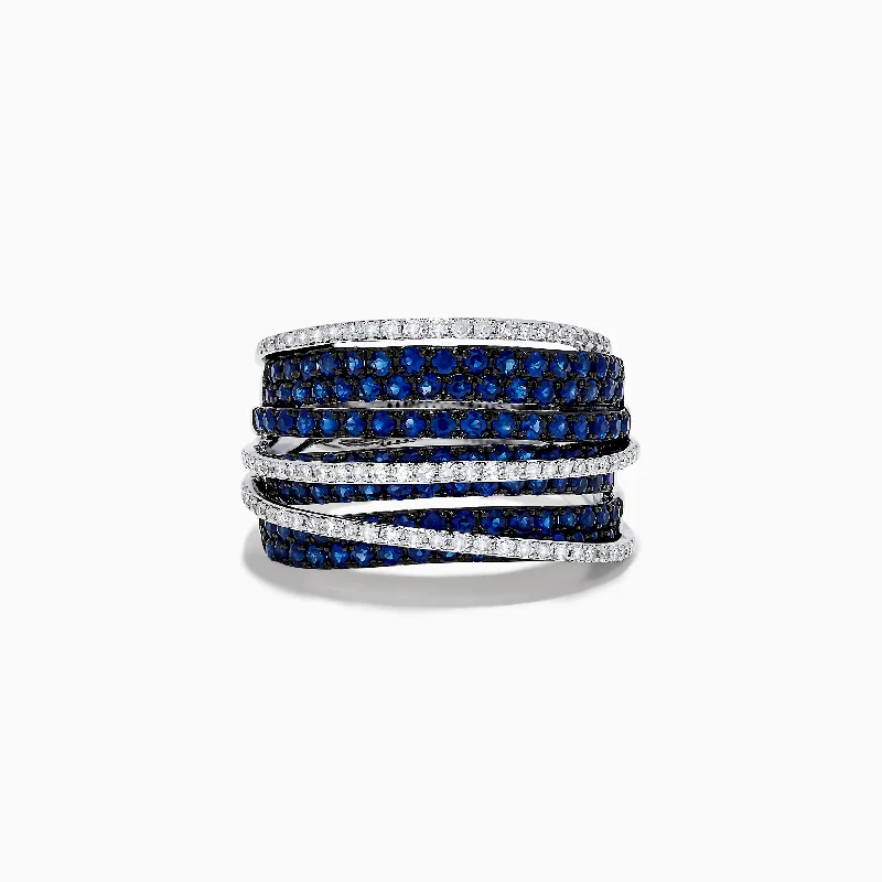 Ladies rings 1920s inspired -Royale Bleu 14K White Gold Blue Sapphire and Diamond Crossover Ring