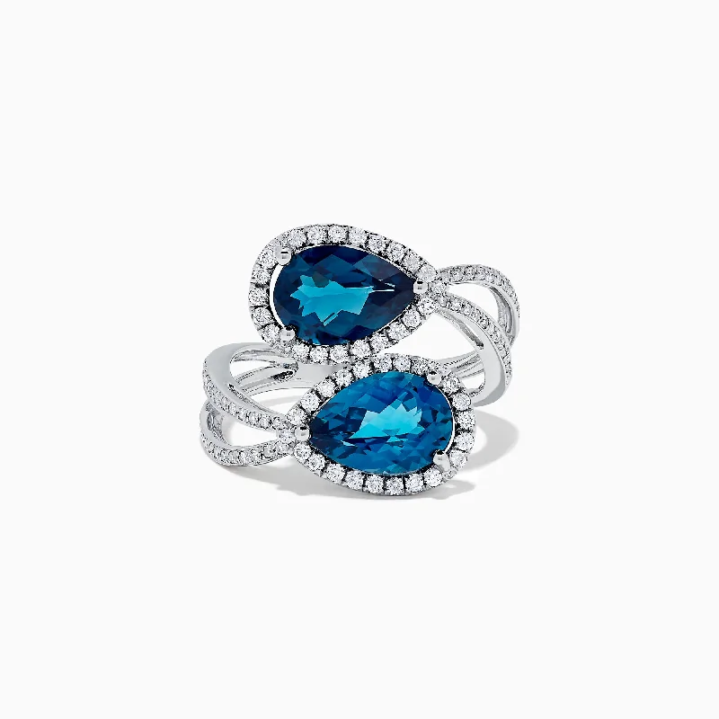 Ladies rings enamel finish -Ocean Bleu 14K White Gold London Blue Topaz and Diamond Ring, 5.00 TCW