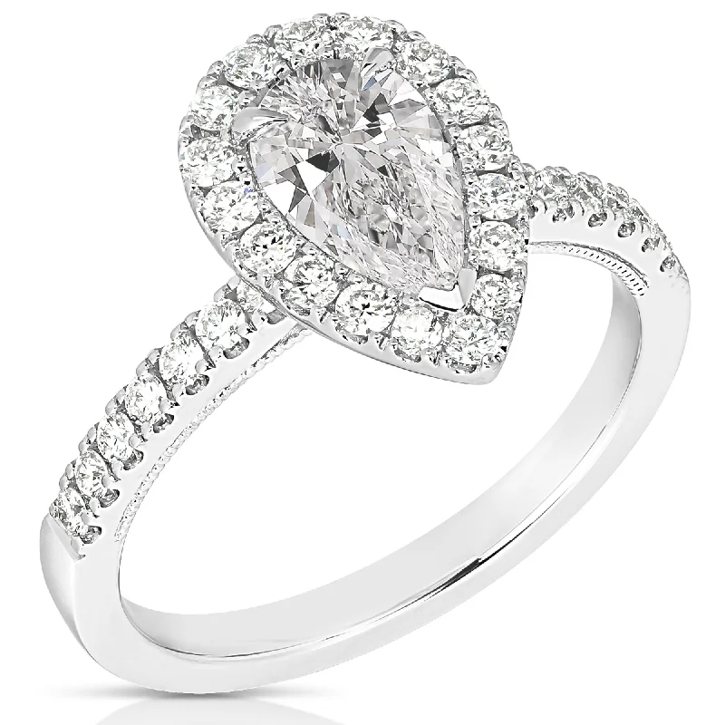 Ladies engagement rings free delivery -2 1/2 Ctw Pear Halo Lab Grown Diamond Engagement Ring in 14 Karat White Gold